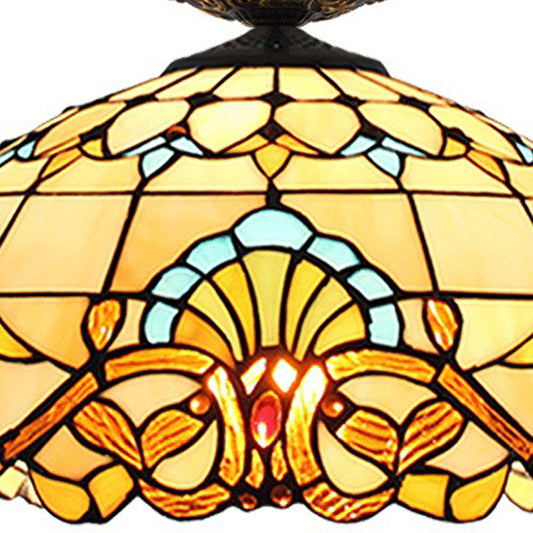 Yellow/Blue 1 Bulb Flush Mount Lighting Tiffany Hand Rolled Art Glass Floral Close to Ceiling Light, 12"/16" W Clearhalo 'Ceiling Lights' 'Close To Ceiling Lights' 'Close to ceiling' 'Flush mount' Lighting' 297562
