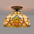 Yellow/Blue 1 Bulb Flush Mount Lighting Tiffany Hand Rolled Art Glass Floral Close to Ceiling Light, 12"/16" W Yellow 12" Clearhalo 'Ceiling Lights' 'Close To Ceiling Lights' 'Close to ceiling' 'Flush mount' Lighting' 297563