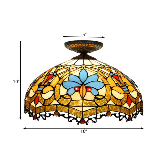 12"/16" W Baroque Scalloped Flush Mount Lighting 1 Bulb Handcrafted Stained Glass Ceiling Lamp in Black Clearhalo 'Ceiling Lights' 'Close To Ceiling Lights' 'Close to ceiling' 'Flush mount' Lighting' 297583