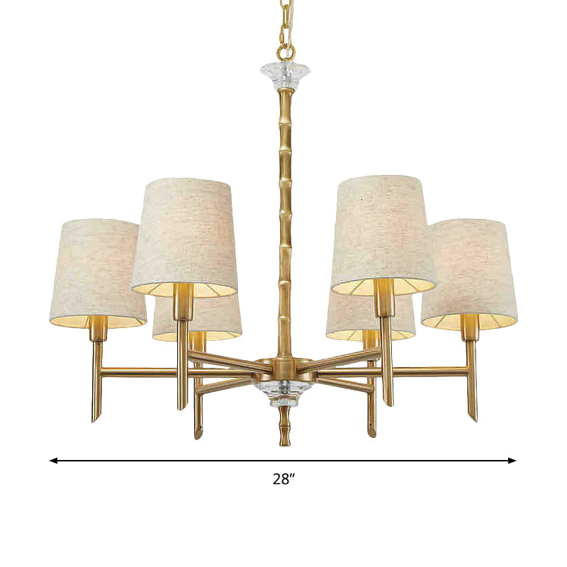 Barrel Living Room Hanging Light Kit Fabric 6 Lights Modern Chandelier Light Fixture in Brass Clearhalo 'Ceiling Lights' 'Chandeliers' 'Modern Chandeliers' 'Modern' Lighting' 297714