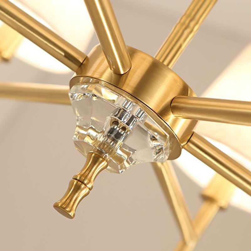 Barrel Living Room Hanging Light Kit Fabric 6 Lights Modern Chandelier Light Fixture in Brass Clearhalo 'Ceiling Lights' 'Chandeliers' 'Modern Chandeliers' 'Modern' Lighting' 297716