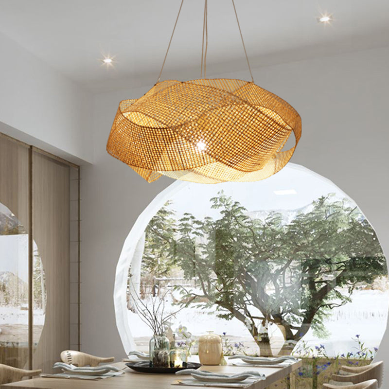 16“/19.5” W Modern Twist Bamboo Pendant Lighting 1 Light Hanging Light Fixture in Beige Clearhalo 'Ceiling Lights' 'Pendant Lights' 'Pendants' Lighting' 297894