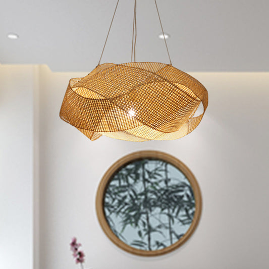 16“/19.5” W Modern Twist Bamboo Pendant Lighting 1 Light Hanging Light Fixture in Beige Clearhalo 'Ceiling Lights' 'Pendant Lights' 'Pendants' Lighting' 297895