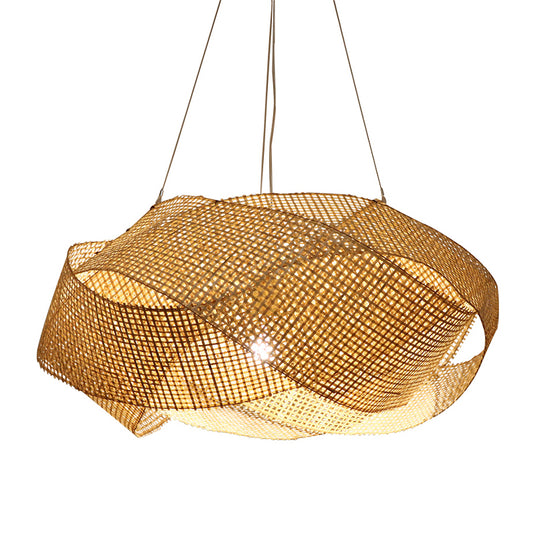 16“/19.5” W Modern Twist Bamboo Pendant Lighting 1 Light Hanging Light Fixture in Beige Clearhalo 'Ceiling Lights' 'Pendant Lights' 'Pendants' Lighting' 297897