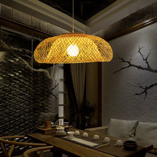 16.5"/20.5"/24.5" W Bamboo Bowl Ceiling Pendant Light Modern Style 1 Light Hanging Lamp in Beige for Restaurant Beige Clearhalo 'Ceiling Lights' 'Modern Pendants' 'Modern' 'Pendant Lights' 'Pendants' Lighting' 297970
