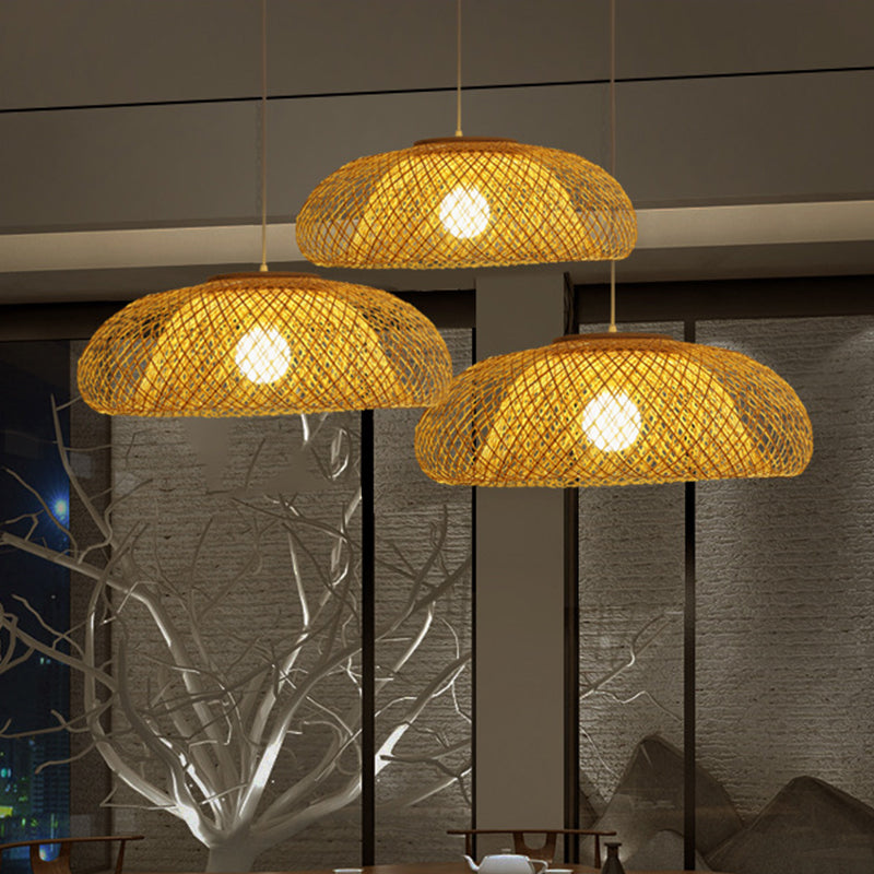 16.5"/20.5"/24.5" W Bamboo Bowl Ceiling Pendant Light Modern Style 1 Light Hanging Lamp in Beige for Restaurant Clearhalo 'Ceiling Lights' 'Modern Pendants' 'Modern' 'Pendant Lights' 'Pendants' Lighting' 297971