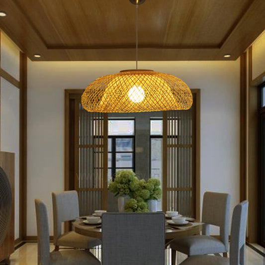 16.5"/20.5"/24.5" W Bamboo Bowl Ceiling Pendant Light Modern Style 1 Light Hanging Lamp in Beige for Restaurant Clearhalo 'Ceiling Lights' 'Modern Pendants' 'Modern' 'Pendant Lights' 'Pendants' Lighting' 297972