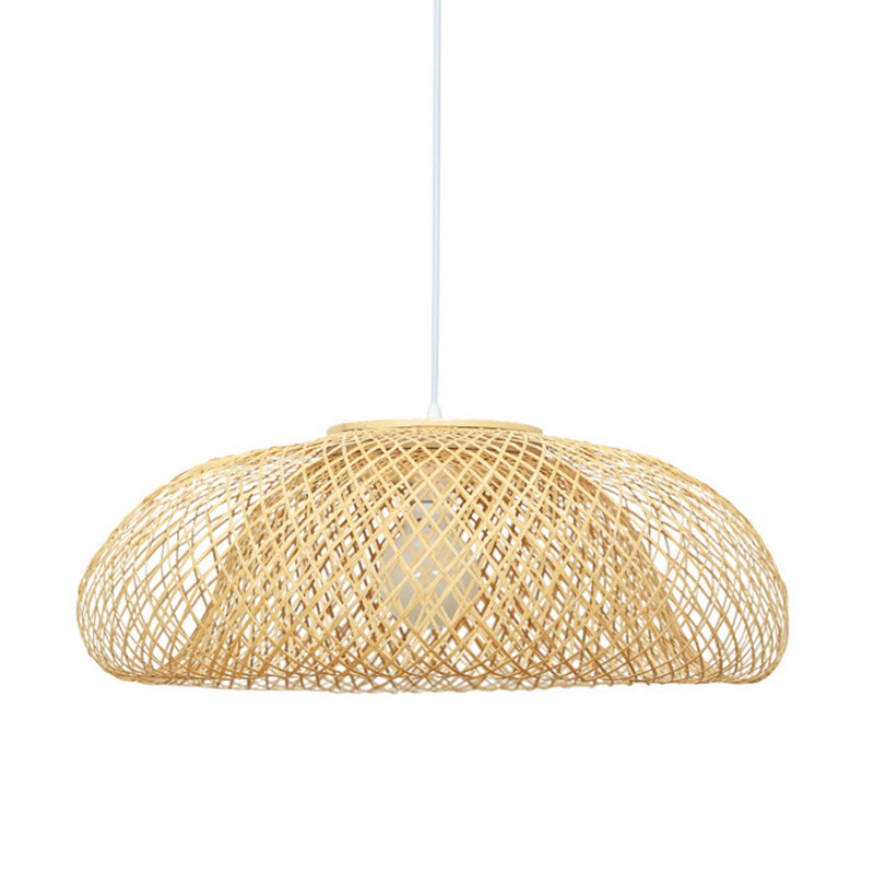 16.5"/20.5"/24.5" W Bamboo Bowl Ceiling Pendant Light Modern Style 1 Light Hanging Lamp in Beige for Restaurant Clearhalo 'Ceiling Lights' 'Modern Pendants' 'Modern' 'Pendant Lights' 'Pendants' Lighting' 297973