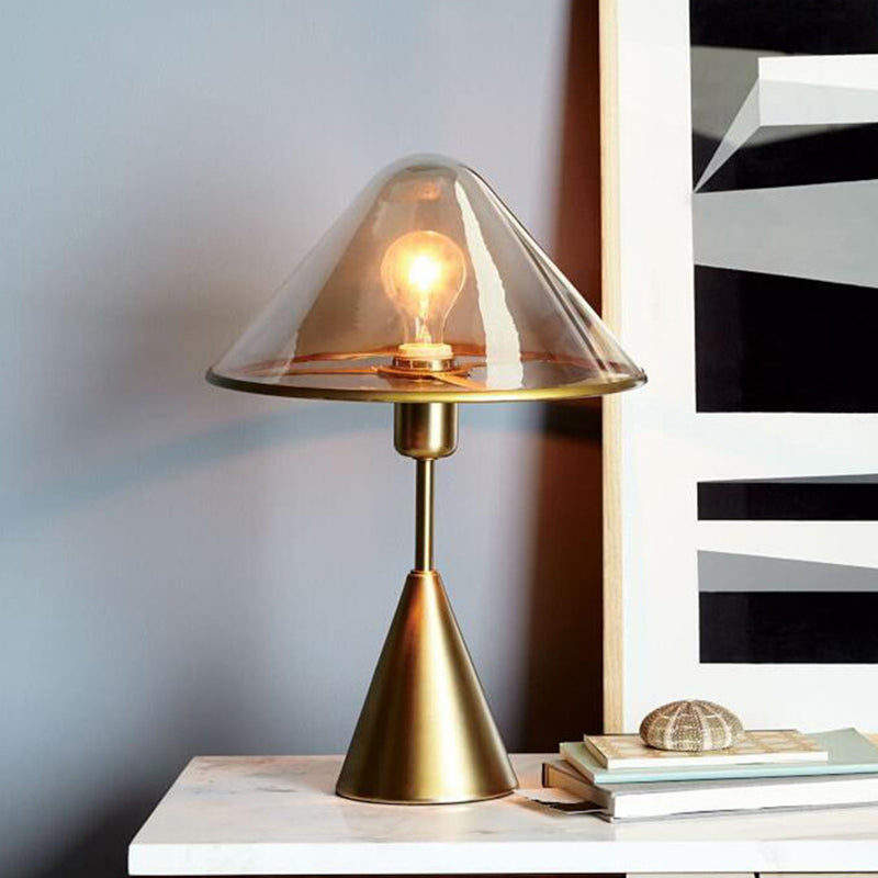 1 Light Living Room Task Lamp Modern Gold Table Light with Conical Amber Glass Shade Clearhalo 'Lamps' 'Table Lamps' Lighting' 298139