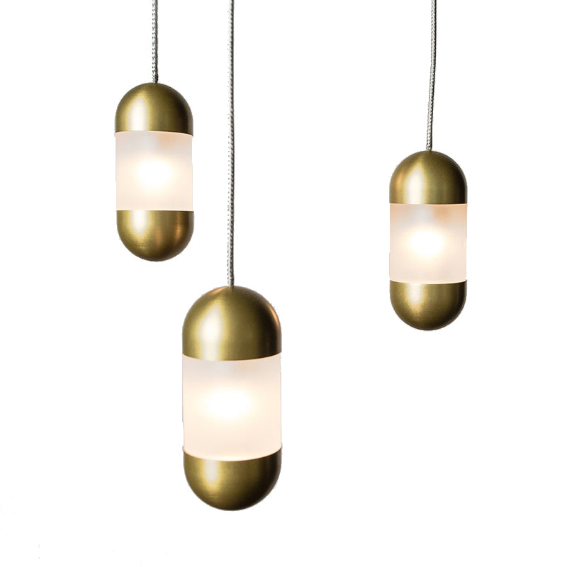 Modern 1 Bulb Pendant Lighting Brass Pill Hanging Ceiling Light with Frosted Glass Shade Clearhalo 'Ceiling Lights' 'Chandeliers' 'Glass shade' 'Glass' 'Modern Pendants' 'Modern' 'Pendant Lights' 'Pendants' Lighting' 298192