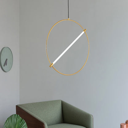 Circle Hanging Light Minimalist Metal 1 Head Gold Suspended Lighting Fixture, 16"/23.5" Wide Gold Clearhalo 'Ceiling Lights' 'Modern Pendants' 'Modern' 'Pendant Lights' 'Pendants' Lighting' 298224