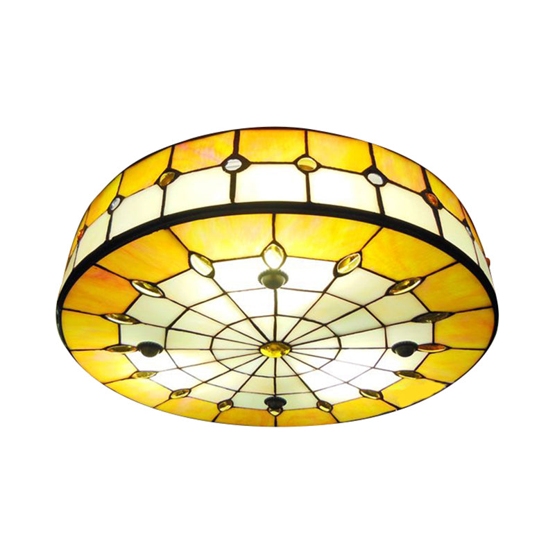 Bedroom Ceiling Lights Tiffany, Drum Flush Mount Light Fixture with Jewel Decoration Clearhalo 'Ceiling Lights' 'Close To Ceiling Lights' 'Close to ceiling' 'Flush mount' Lighting' 2995