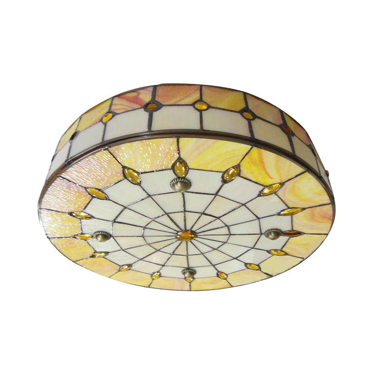 Bedroom Ceiling Lights Tiffany, Drum Flush Mount Light Fixture with Jewel Decoration Clearhalo 'Ceiling Lights' 'Close To Ceiling Lights' 'Close to ceiling' 'Flush mount' Lighting' 2996
