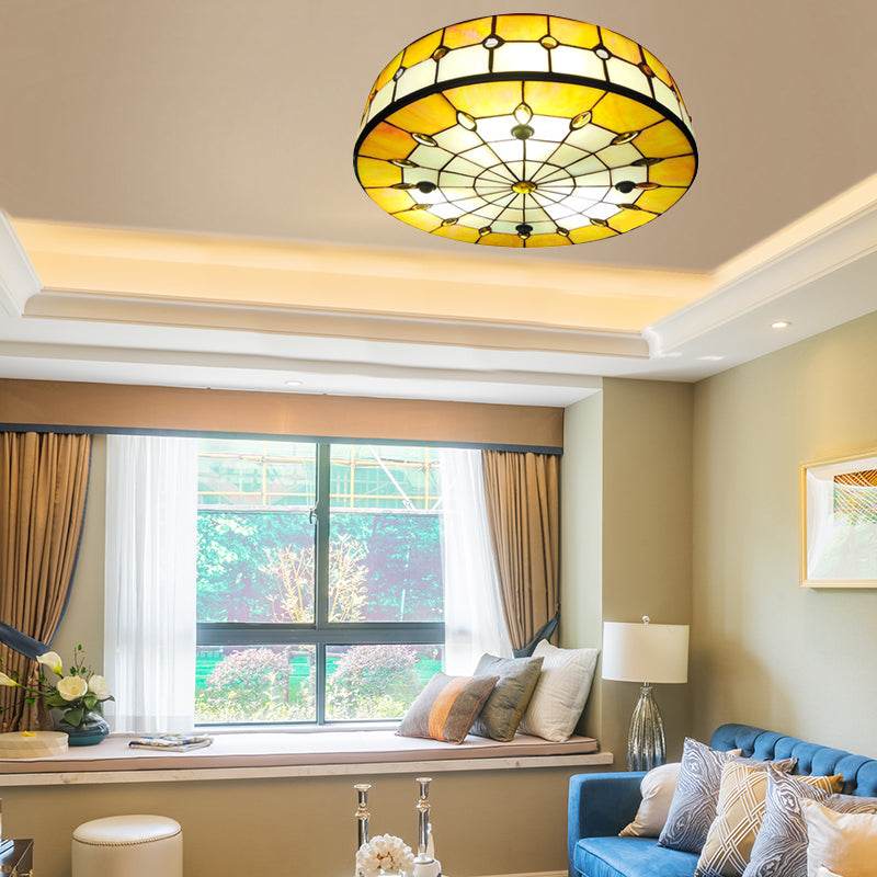 Bedroom Ceiling Lights Tiffany, Drum Flush Mount Light Fixture with Jewel Decoration Yellow Clearhalo 'Ceiling Lights' 'Close To Ceiling Lights' 'Close to ceiling' 'Flush mount' Lighting' 2997