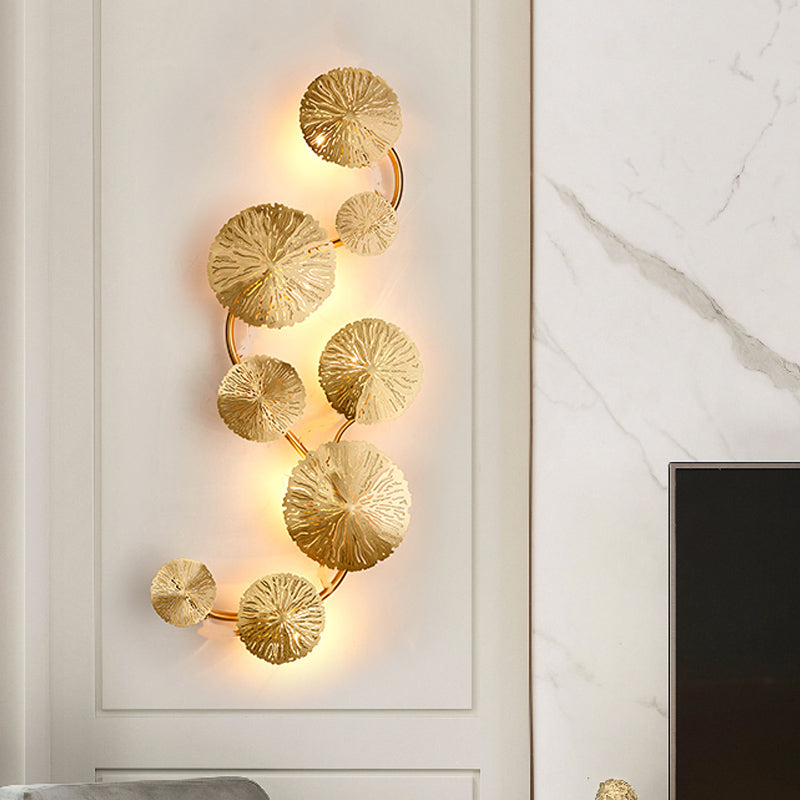 19.5"/23.5"/28" Wide 5/6/8-Light Lotus Leaf Wall Lamp Art Deco Gold Finish Stainless Steel Flush Wall Sconce Gold 28" Clearhalo 'Wall Lamps & Sconces' 'Wall Lights' Lighting' 2_29a1671b-2b85-4072-8b7d-fa9e381a835c