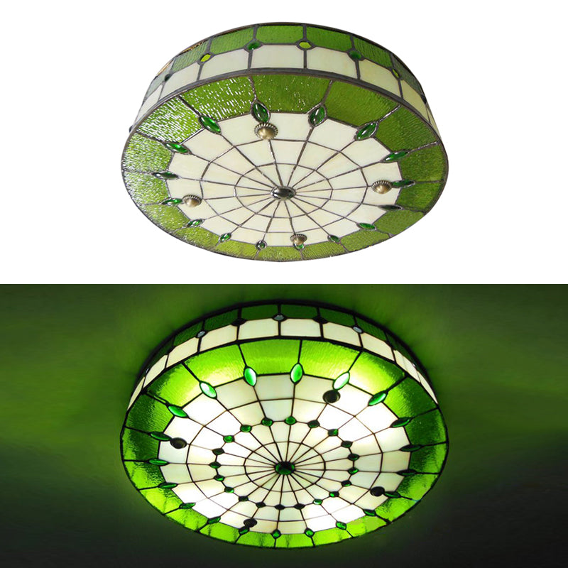 Bedroom Ceiling Lights Tiffany, Drum Flush Mount Light Fixture with Jewel Decoration Clearhalo 'Ceiling Lights' 'Close To Ceiling Lights' 'Close to ceiling' 'Flush mount' Lighting' 3002