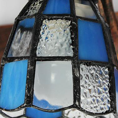 Stained Glass Dome Wall Lighting with Square/Blue Square Pattern and Linear Backplate Vintage Retro 3 Lights Sconce Lighting in Copper/Antique Brass/Brass Clearhalo 'Industrial' 'Middle century wall lights' 'Tiffany wall lights' 'Tiffany' 'Wall Lamps & Sconces' 'Wall Lights' Lighting' 30099