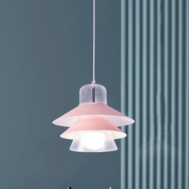Wide Flare Pendant Lighting Modernist Metal 1 Bulb Hanging Light Fixture in Pink Clearhalo 'Ceiling Lights' 'Modern Pendants' 'Modern' 'Pendant Lights' 'Pendants' Lighting' 302780