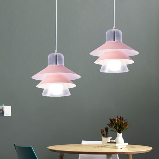 Wide Flare Pendant Lighting Modernist Metal 1 Bulb Hanging Light Fixture in Pink Clearhalo 'Ceiling Lights' 'Modern Pendants' 'Modern' 'Pendant Lights' 'Pendants' Lighting' 302781