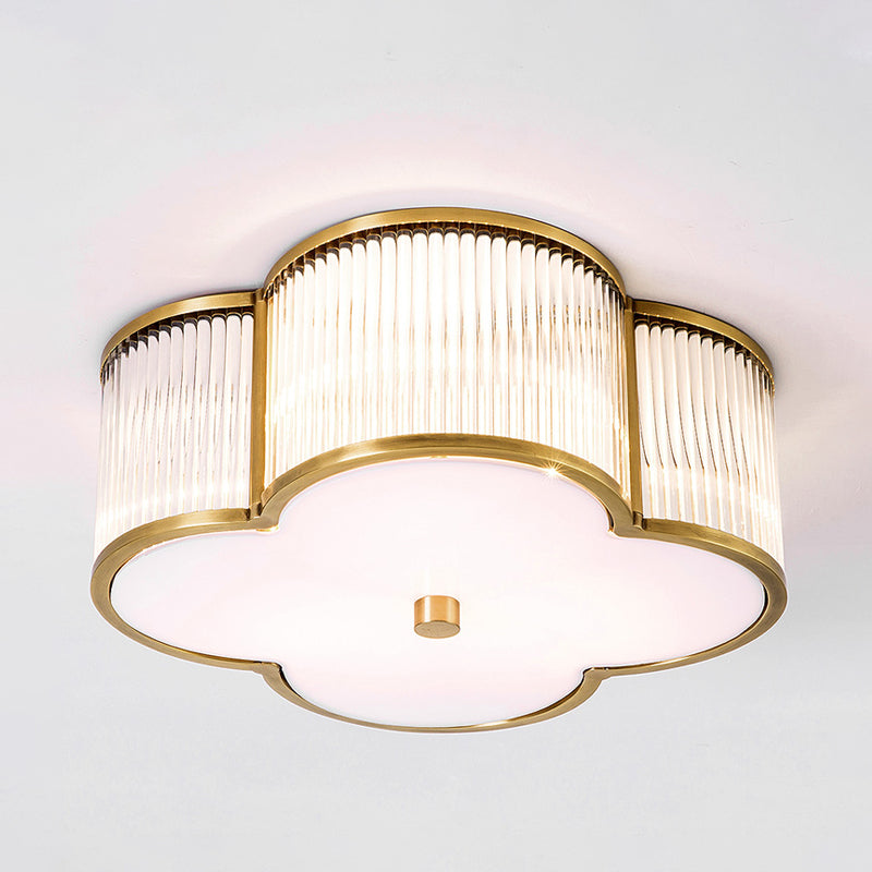 Clover Crystal Ceiling Mounted Fixture Traditional 4 Lights Gold Flush Mount Spotlight Clearhalo 'Ceiling Lights' 'Close To Ceiling Lights' 'Close to ceiling' 'Flush mount' Lighting' 302818