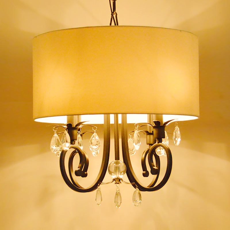 White Drum Chandelier Light Traditional 4 Heads Beveled Glass Crystal LED Pendant Lighting Clearhalo 'Ceiling Lights' 'Chandeliers' Lighting' options 302877