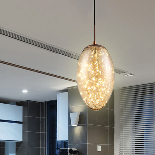 Oval Living Room Hanging Light Smoke Gray/Amber Glass LED Contemporary Pendant Lighting Fixture Amber Clearhalo 'Ceiling Lights' 'Glass shade' 'Glass' 'Modern Pendants' 'Modern' 'Pendant Lights' 'Pendants' Lighting' 302887