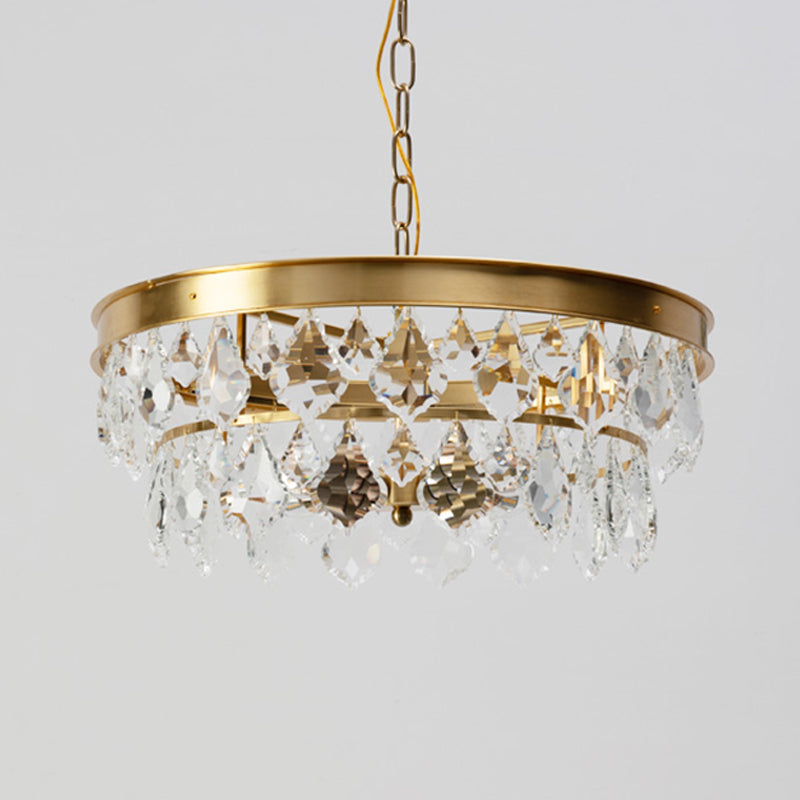 4 Bulbs Circular Pendant Lamp Retro Black/Gold Beveled Glass Crystal Chandelier Light Fixture for Restaurant Clearhalo 'Ceiling Lights' 'Chandeliers' Lighting' options 302903