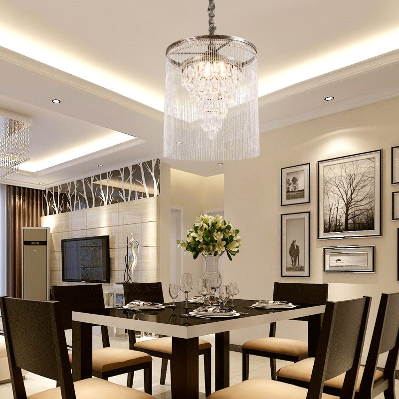 Tassel Dining Table Pendant Chandelier Traditional Crystal 1/3 Heads Silver Hanging Ceiling Light Clearhalo 'Ceiling Lights' 'Chandeliers' Lighting' options 302910