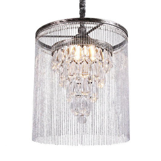 Tassel Dining Table Pendant Chandelier Traditional Crystal 1/3 Heads Silver Hanging Ceiling Light Clearhalo 'Ceiling Lights' 'Chandeliers' Lighting' options 302911