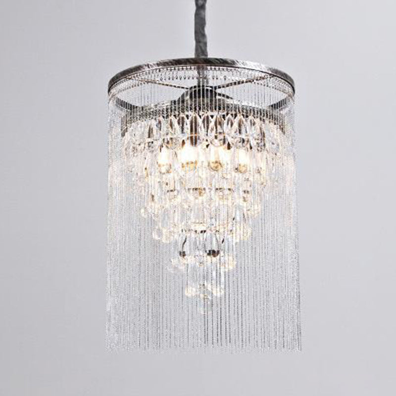 Tassel Dining Table Pendant Chandelier Traditional Crystal 1/3 Heads Silver Hanging Ceiling Light Clearhalo 'Ceiling Lights' 'Chandeliers' Lighting' options 302912