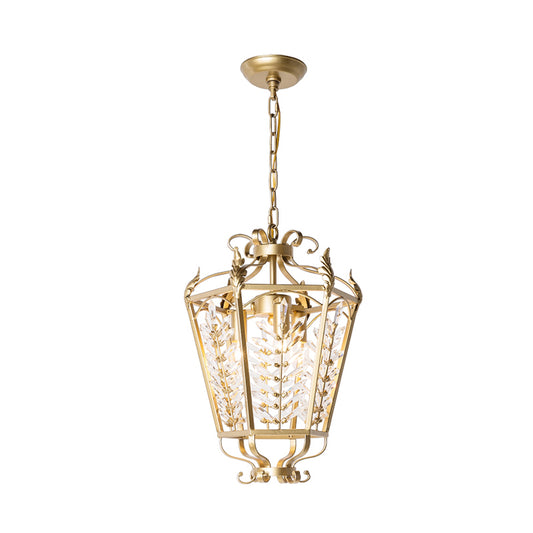 Gold 3 Heads Chandelier Light Traditionalism Metal Lantern Suspended Lighting Fixture with Crystal Accent Clearhalo 'Ceiling Lights' 'Chandeliers' Lighting' options 302914