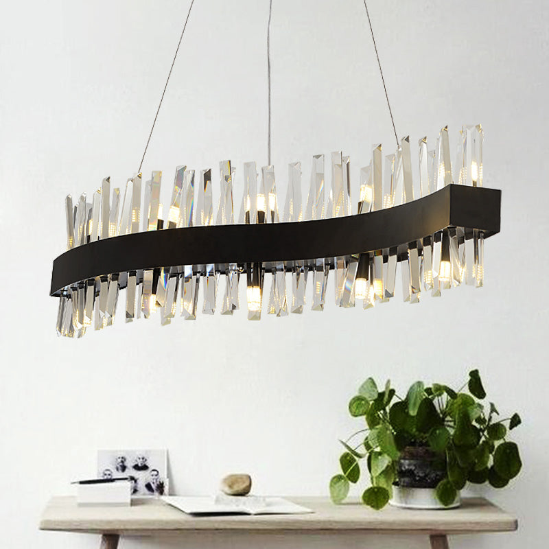 Traditional Wave Chandelier Lighting Fixture Crystal Block LED Pendant Ceiling Light in Black Clearhalo 'Ceiling Lights' 'Chandeliers' Lighting' options 302920