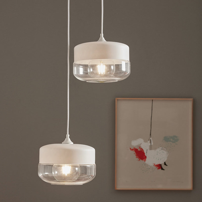 1 Head Bedroom Pendant Light Modern White Ceiling Suspension Lamp with Round Clear Glass Shade White Clearhalo 'Ceiling Lights' 'Chandeliers' 'Glass shade' 'Glass' 'Modern Pendants' 'Modern' 'Pendant Lights' 'Pendants' Lighting' 302927