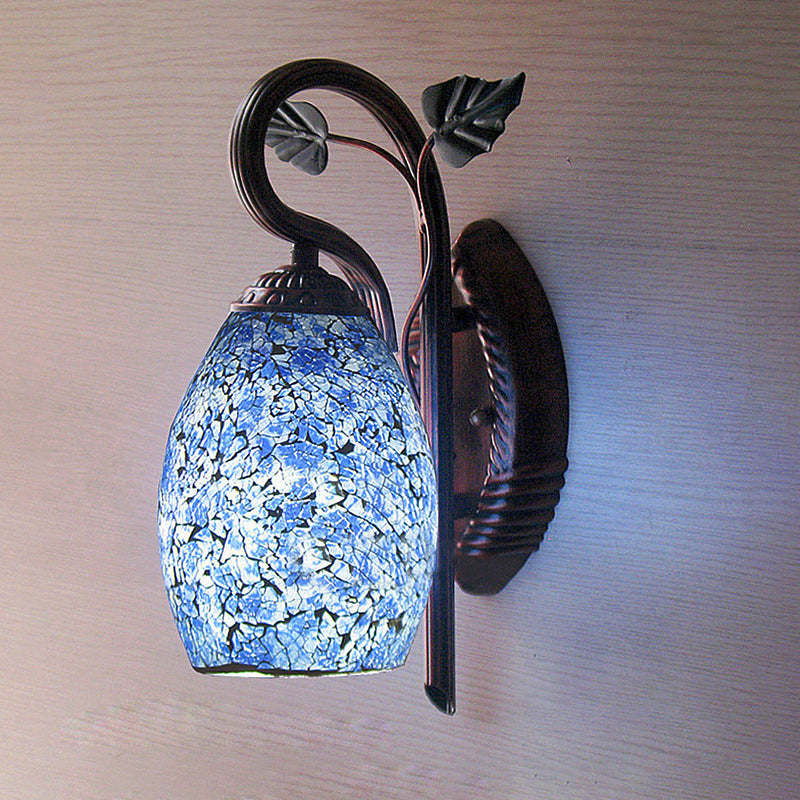Blue Glass Wall Lamp Elongated Dome 1 Light Mediterranean Sconce Light Fixture for Dining Room Blue Clearhalo 'Cast Iron' 'Glass' 'Industrial' 'Middle century wall lights' 'Modern' 'Tiffany wall lights' 'Tiffany' 'Traditional wall lights' 'Wall Lamps & Sconces' 'Wall Lights' Lighting' 302934