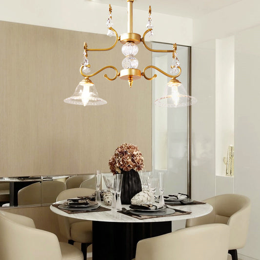 Gold Bell Hanging Chandelier Traditionalist Clear Crystal Glass 2 Lights Dining Room Ceiling Pendant Clearhalo 'Ceiling Lights' 'Chandeliers' Lighting' options 302938