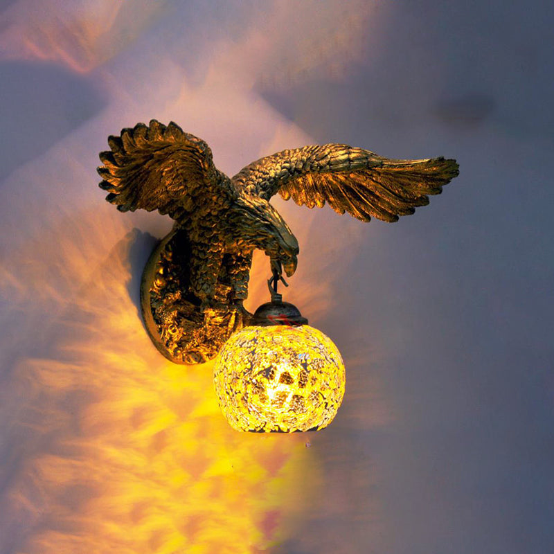 Globe Wall Mounted Lighting Mediterranean White/Beige/Red Glass 1 Light Brass Sconce Light for Outdoor Beige Clearhalo 'Industrial' 'Middle century wall lights' 'Tiffany wall lights' 'Tiffany' 'Wall Lamps & Sconces' 'Wall Lights' Lighting' 302956