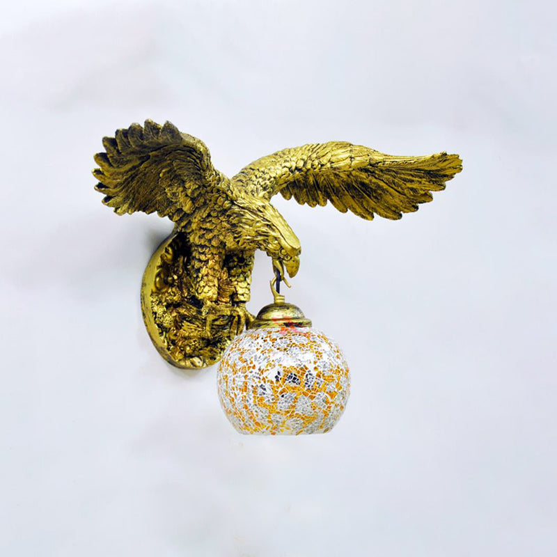 Globe Wall Mounted Lighting Mediterranean White/Beige/Red Glass 1 Light Brass Sconce Light for Outdoor Clearhalo 'Industrial' 'Middle century wall lights' 'Tiffany wall lights' 'Tiffany' 'Wall Lamps & Sconces' 'Wall Lights' Lighting' 302958