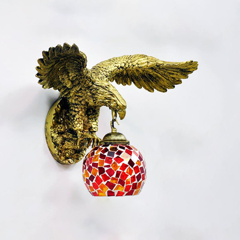 Globe Wall Mounted Lighting Mediterranean White/Beige/Red Glass 1 Light Brass Sconce Light for Outdoor Clearhalo 'Industrial' 'Middle century wall lights' 'Tiffany wall lights' 'Tiffany' 'Wall Lamps & Sconces' 'Wall Lights' Lighting' 302960