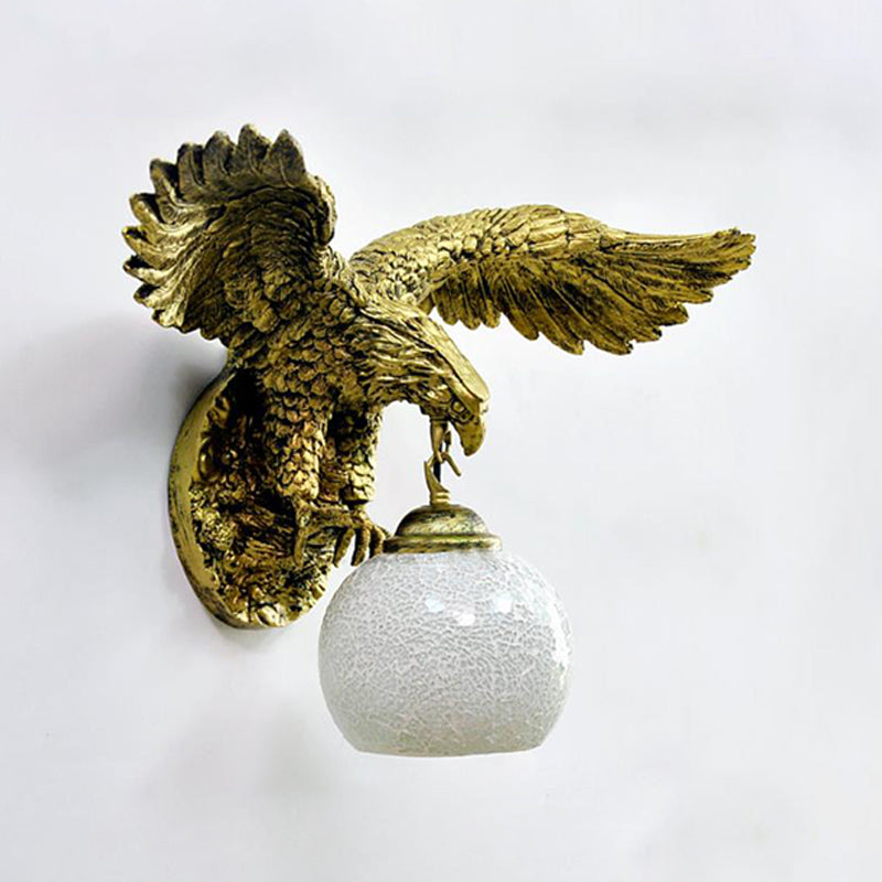 Globe Wall Mounted Lighting Mediterranean White/Beige/Red Glass 1 Light Brass Sconce Light for Outdoor Clearhalo 'Industrial' 'Middle century wall lights' 'Tiffany wall lights' 'Tiffany' 'Wall Lamps & Sconces' 'Wall Lights' Lighting' 302962