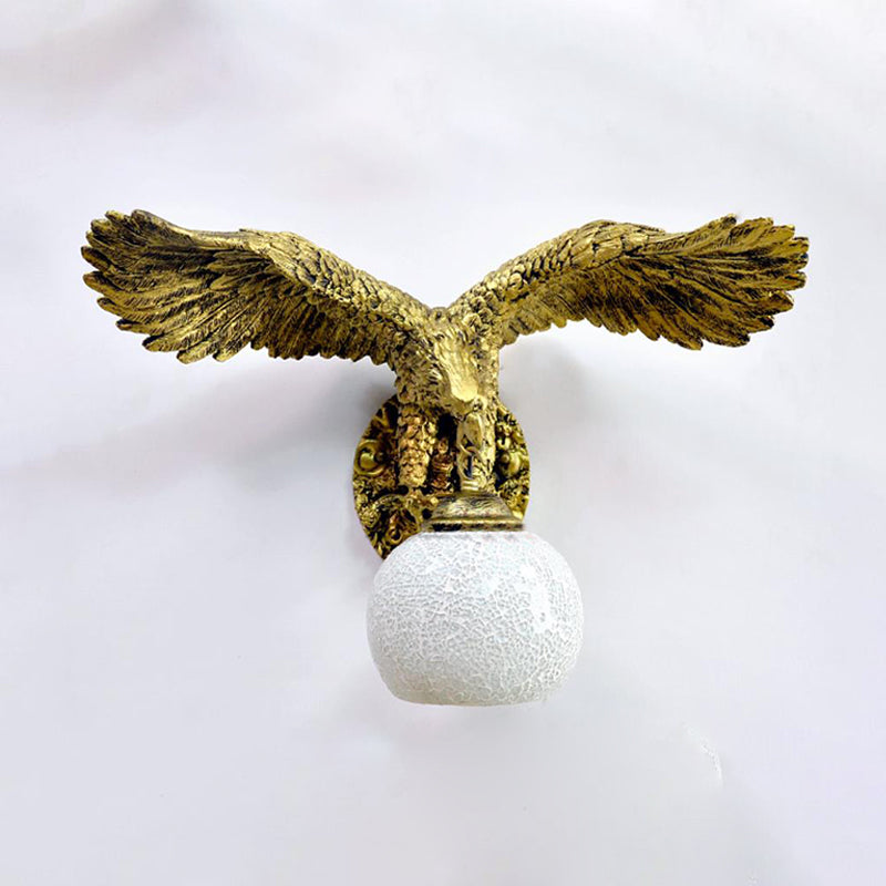 Globe Wall Mounted Lighting Mediterranean White/Beige/Red Glass 1 Light Brass Sconce Light for Outdoor Clearhalo 'Industrial' 'Middle century wall lights' 'Tiffany wall lights' 'Tiffany' 'Wall Lamps & Sconces' 'Wall Lights' Lighting' 302963