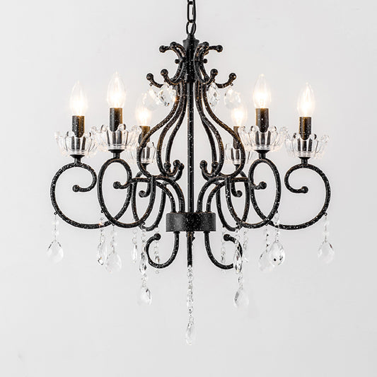 Swirling Arm Dining Room Ceiling Chandelier Traditional Hand-Cut Crystal 3/6 Heads Black Hanging Light Fixture Clearhalo 'Ceiling Lights' 'Chandeliers' Lighting' options 302971