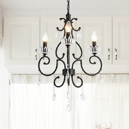 Swirling Arm Dining Room Ceiling Chandelier Traditional Hand-Cut Crystal 3/6 Heads Black Hanging Light Fixture 3 Black Clearhalo 'Ceiling Lights' 'Chandeliers' Lighting' options 302972_57bae28a-e74d-4a51-8deb-3f2c190b1450