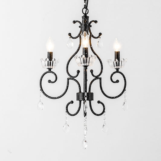 Swirling Arm Dining Room Ceiling Chandelier Traditional Hand-Cut Crystal 3/6 Heads Black Hanging Light Fixture Clearhalo 'Ceiling Lights' 'Chandeliers' Lighting' options 302973