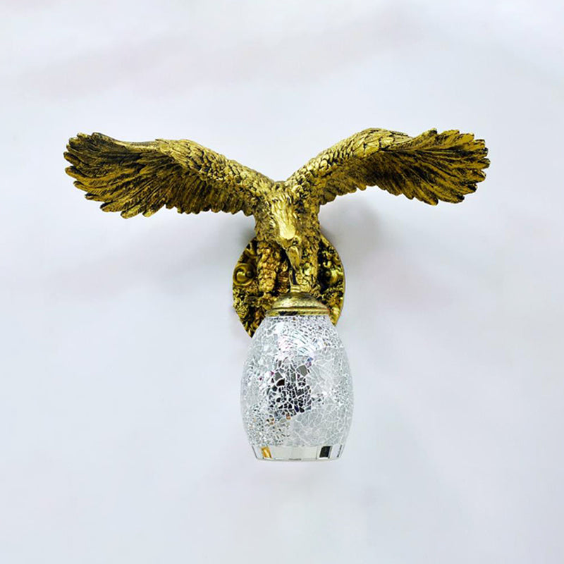 1 Light Balcony Wall Mount Fixture Tiffany Brass Sconce with Elongated Dome Silver/Red/Yellow Stained Glass Shade Clearhalo 'Industrial' 'Middle century wall lights' 'Tiffany wall lights' 'Tiffany' 'Wall Lamps & Sconces' 'Wall Lights' Lighting' 302979