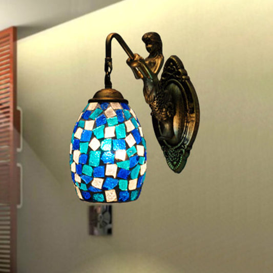 Dome Vanity Lamp 1 Light Silver/Red/Yellow Stained Glass Mediterranean Stylish Sconce Light Fixture for Bathroom Clearhalo 'Industrial' 'Middle century wall lights' 'Tiffany wall lights' 'Tiffany' 'Wall Lamps & Sconces' 'Wall Lights' Lighting' 303001