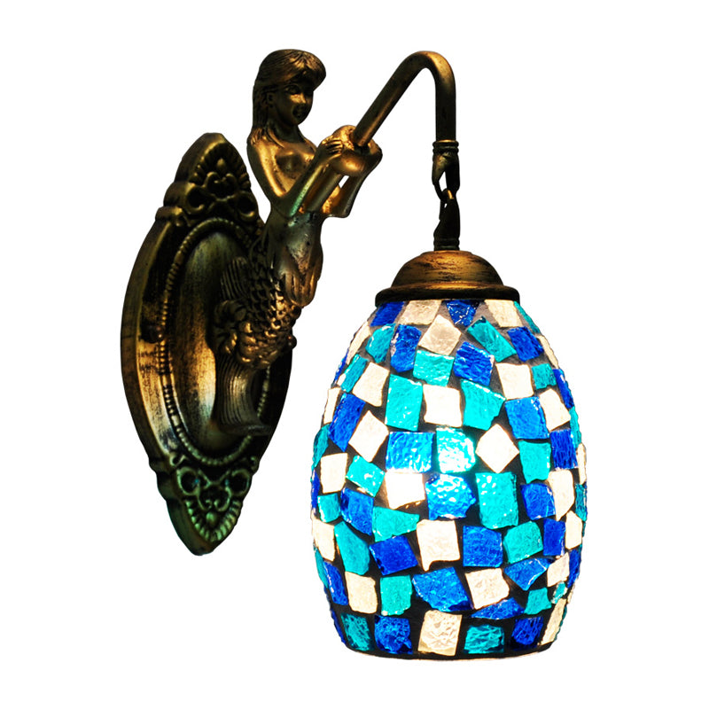 Dome Vanity Lamp 1 Light Silver/Red/Yellow Stained Glass Mediterranean Stylish Sconce Light Fixture for Bathroom Clearhalo 'Industrial' 'Middle century wall lights' 'Tiffany wall lights' 'Tiffany' 'Wall Lamps & Sconces' 'Wall Lights' Lighting' 303003