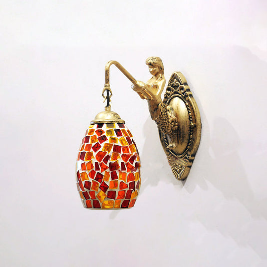 Dome Vanity Lamp 1 Light Silver/Red/Yellow Stained Glass Mediterranean Stylish Sconce Light Fixture for Bathroom Red Clearhalo 'Industrial' 'Middle century wall lights' 'Tiffany wall lights' 'Tiffany' 'Wall Lamps & Sconces' 'Wall Lights' Lighting' 303005