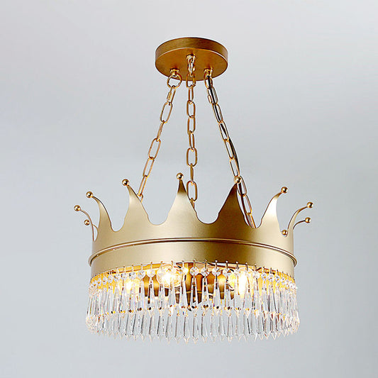 Gold 5 Heads Chandelier Lighting Traditionalism Faceted Crystal Crown Pendant Ceiling Light for Bedroom Clearhalo 'Ceiling Lights' 'Chandeliers' Lighting' options 303023