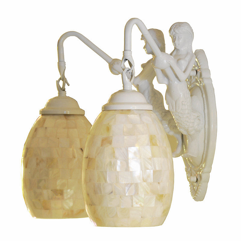 Dome/Globe Shell Vanity Lighting Idea Baroque 2 Lights White/Brass Sconce Light Fixture for Bathroom, 10"/11" H Clearhalo 'Industrial' 'Middle century wall lights' 'Tiffany wall lights' 'Tiffany' 'Wall Lamps & Sconces' 'Wall Lights' Lighting' 303033