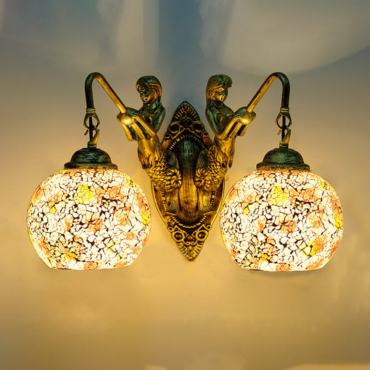 Mermaid Wall Lighting Idea 2 Lights Hand Cut Glass Baroque Sconce Light in White/Yellow/Orange for Living Room Orange Clearhalo 'Industrial' 'Middle century wall lights' 'Tiffany wall lights' 'Tiffany' 'Wall Lamps & Sconces' 'Wall Lights' Lighting' 303041